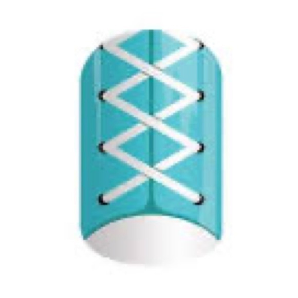 Jamberry Teal and White Sneaker Print Nail Wraps - Going the Distance - Picture 1 of 9
